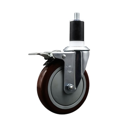 Service Caster 5'' Maroon Poly Swivel 1-1/2'' Expanding Stem Caster Total Lock Brake SCC-EXTTL20S514-PPUB-MRN-112